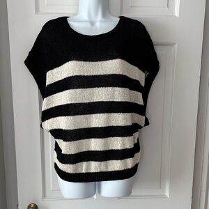 AllSaints Black and Cream Striped Boxy Knit Sweater